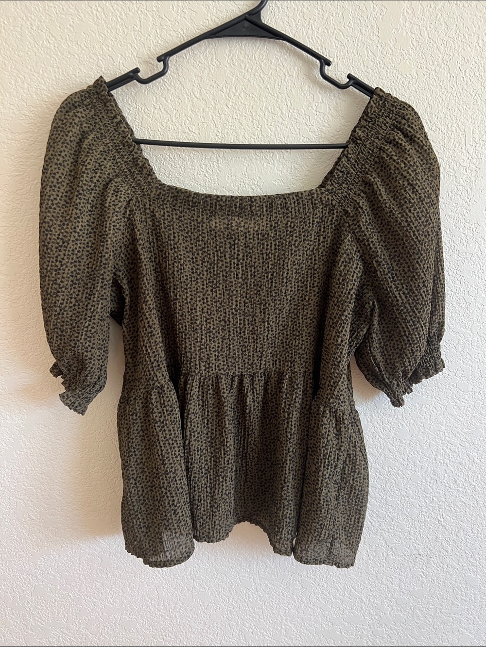 Loft Smocked Babydoll Puff Sleeve Top